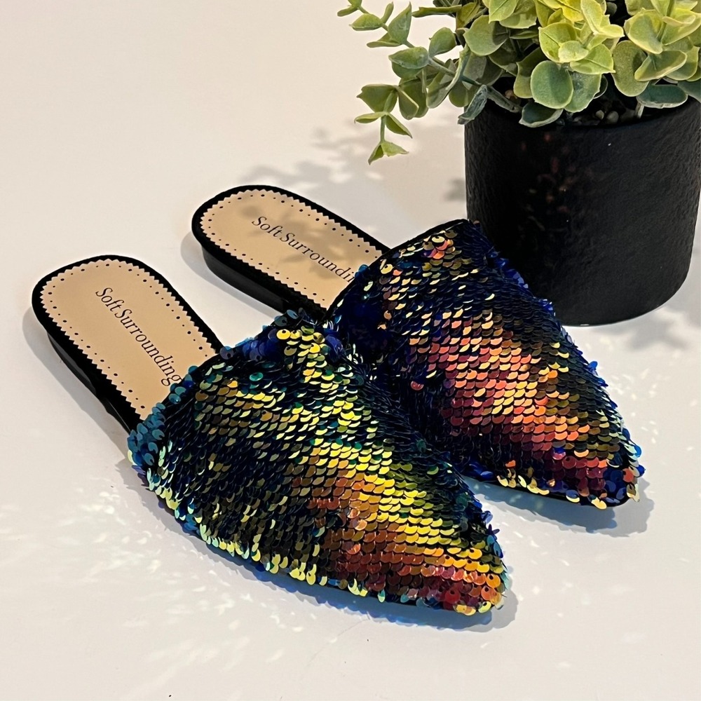 Soft Surroundings Mule Shoes Sequin Slip-On Women's 7.5M